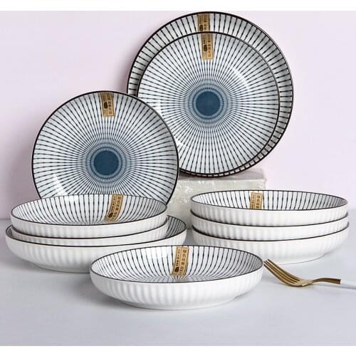 Japanese Unique Dinner Plates Round Breakfast Set Retro Dinner Plates Porcelain Vintage Vajilla Platos Eating Utensils EI50TZ