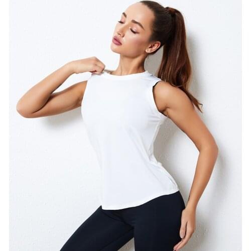 Women Sport T Shirt Round Collar Sleveless White Pink Blue Quick Dry Tank 2021 Hot Simple Workout Running Yoga GYM Top