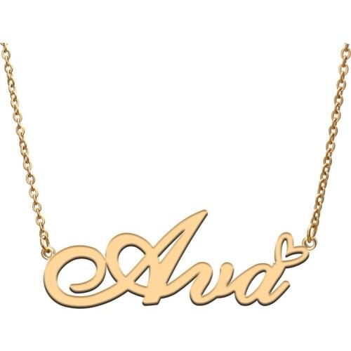 Love Heart Ava Name Necklace for Women Stainless Steel Gold & Silver Nameplate Pendant Femme Mother Child Girls Gift