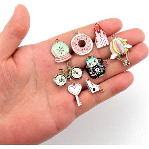10pcs/lot New Donuts Bee Teacup Cat Enamel Charms DIY Necklace Bracelet For Women Girls Jewelry Making Accessories
