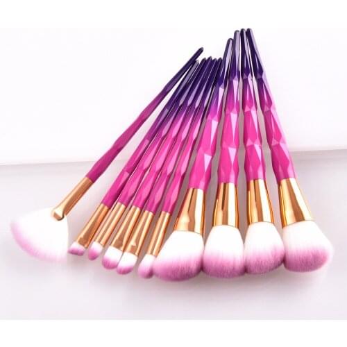 10Pcs Professional Make Up Brush Set Beauty Face Powder Eyeliner Eyebrow Eyeshadow Blending Brush Diamond Handle Mini Fan Brush