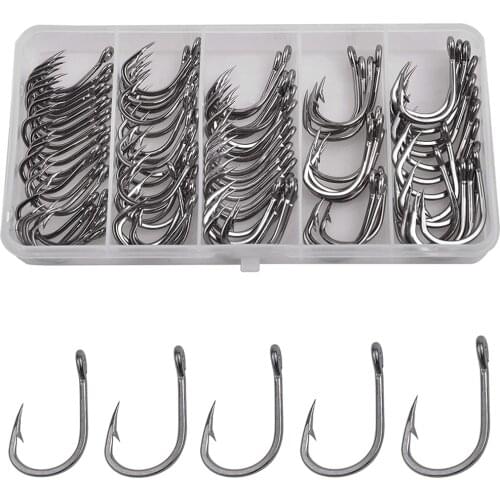 100Pcs/Box Live Bait Circle Fishing Hooks 2X Strong Stainless Steel Sharp Point Saltwater Fishing Hook For Catfish Bait