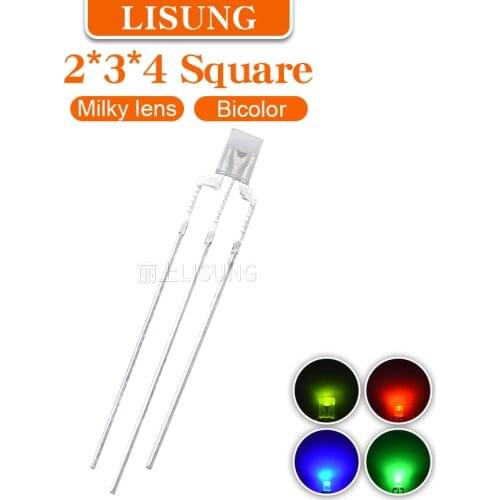 1000pcs/Bag 234 Led 2*3*4mm Diffuse Milky Lens Bi-color Universal Anode Cathode Blue Red Green Two-color Diode Indicat Light