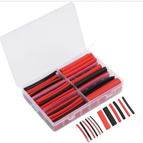 130Pcs 3:1 red black Shrink Ratio Dual Wall Adhesive Lined Heat Shrink Tubing Tube 6 Size kit shrinkable tube