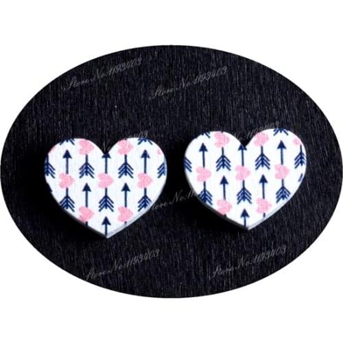 16mm Arrow Heart Shape Image Painted Wooded Laser Cut Cabochon to make Rings, Earrings, Bobby pin, pendant