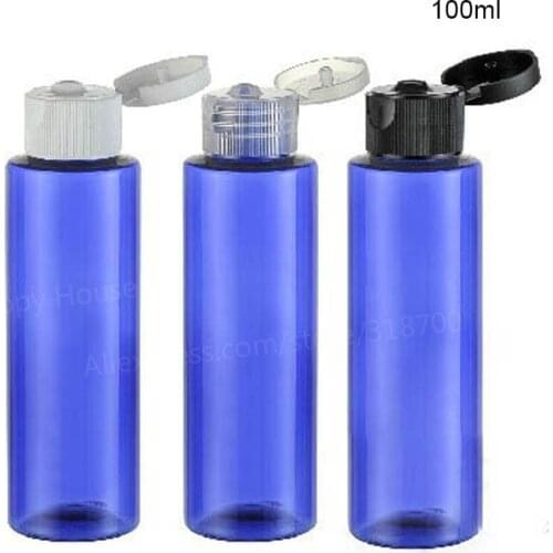 24 x 100ml DIY Cobalt Blue PET Cream Plastic Lotion and Cosmetic Packaging 100cc Makeup Container with Flip Cap