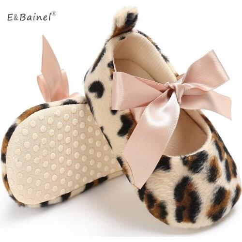 E&Bainel Baby Girl Shoes Toddler Leopard Soft Bottom Baby Shoes Butterfly-Knot Lace Up Newborn Baby First Walkers 0-18Month