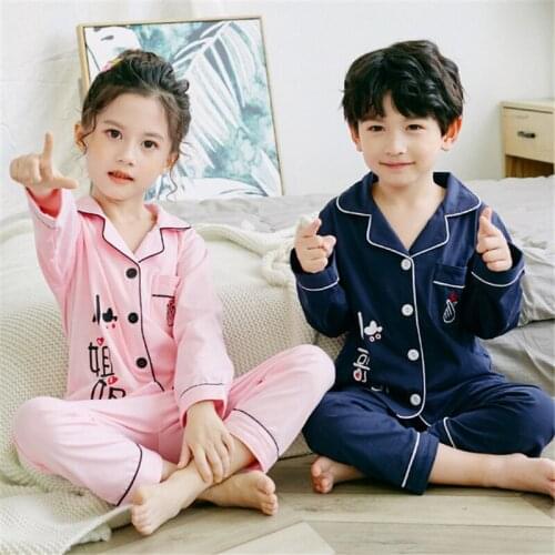 Childrens pajamas boys long sleeves spring and autumn little girls home service summer thin suit new navy blue 2020