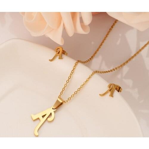 Dubai, India, Africa, gold letter A swastika personality set, fashion girl, bride, engagement wedding, ear stud necklace gift