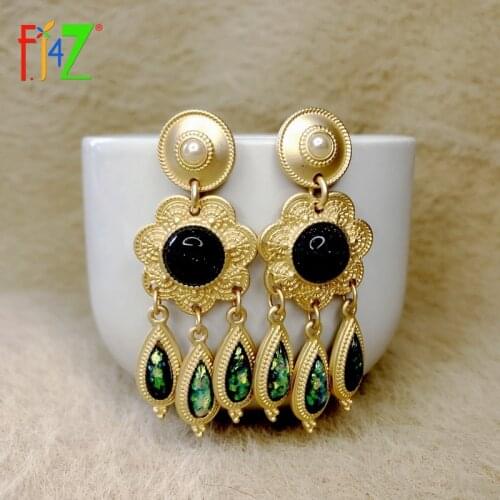 F.J4Z 2021 Trend Earrings for Women Bohemian Peacock Green Charms Natrural Stone Statement Earring Cocktail Jewelry Gifts