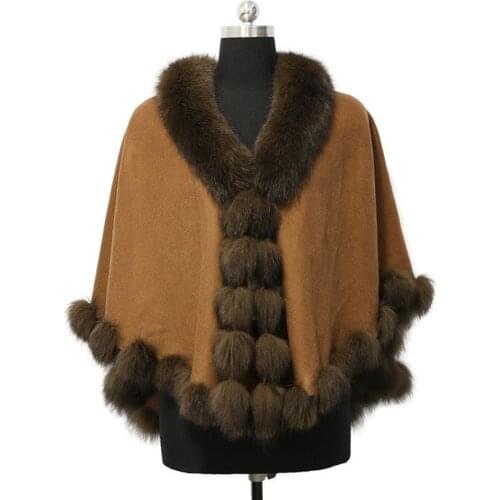 Getalty Winter warm cloak shawl Cashmere Shawl Women Jacket Warm Fox Fur Jacket Cashmere Coat