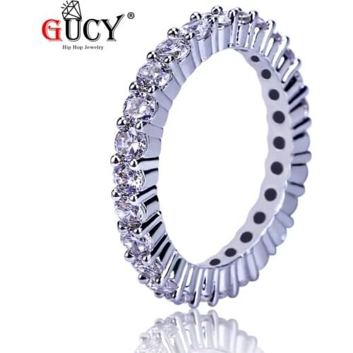 GUCY High Quality Womens Charm Cute Ring Silver Color White Gold Ice Out Copper Micro Pave 2mm CZ Stones Rings For Gift