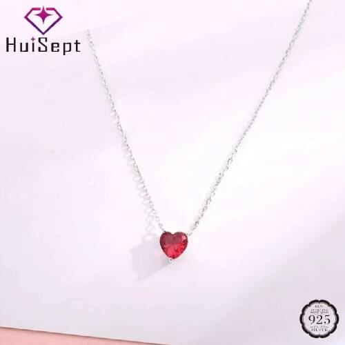 HuiSept Necklace Silver 925 Jewelry with Heart-shaped Ruby Gemstone Pendant for Women Wedding Engagement Accessories Wholesales