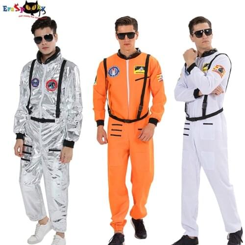 Plus size Men Astronaut Alien Spaceman Halloween Costume Adult Carnival Party Pilot Jumpsuit Flights Outfits Group Cosplay