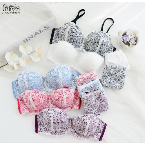 JYF Brand Hot Sale Sexy Women Underwear 1/2 cup Bra Set Lace Embroidery Snowflake Lovely Girl Student Push Up Lingerie Sets