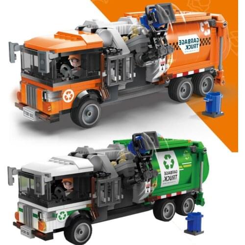 City vehicle Sanitation cleaning vehicle building block cleaner figures Garbage truck assemble bricks educational toys for kids