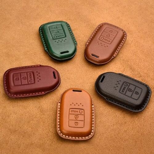 Leather Car Key Case for Honda Jed Crider Odyseey HRV CRV Pilot Accord Civic Fit Artificial Accessories Shell Keychain Ring