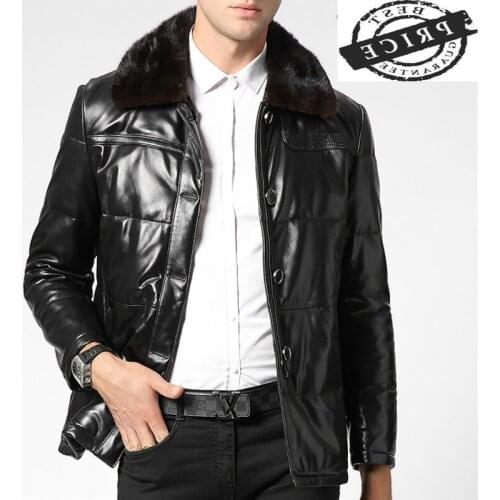 Real Leather Jacket Men Parka Real Mink Fur Cllar Down Sheepskin Coat Men Winter Warm Genuine Leather Outwear LWL15aa