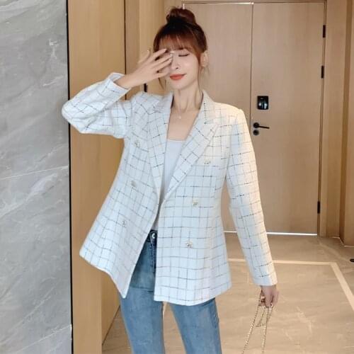 Fashion Vintage Coats Female Autumn And Winter Korean Small Fragrance Long Sleeved Slim Plaid Tweed Women Jackets Outerwear