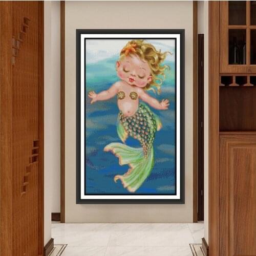 The little mermaid Counted Cross Stitch Printed 11 14CT DMC Cross Stitch Sets wholesale Cross-stitch Kits Embroidery Needlework