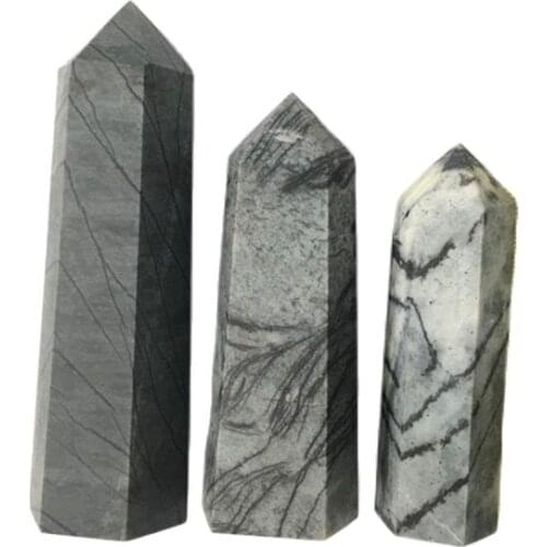Natural Spider Web Jasper Point Black Line Stone Tower Black Network Obelisk Chakra Healing Decor Crystal