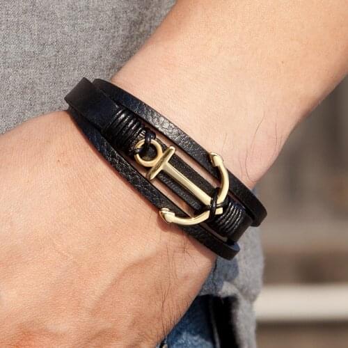 New Styles Fashion Anchor Bracelet Men Genuine Leather Bracelet Male Stainless Steel Bracelets Women Preferred Gift Pulseras