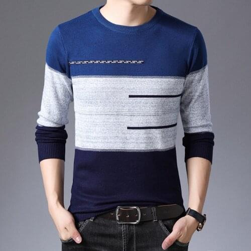 2019 Autumn and Winter Social Cotton Thin Mens Pullover Sweaters Casual Crocheted Striped Knitted Sweater Men Jersey Clothes