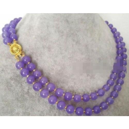 Fashion 2Rows 10mm Natural Lavender Round Beads Necklace 18-19" YELLOW CLASP