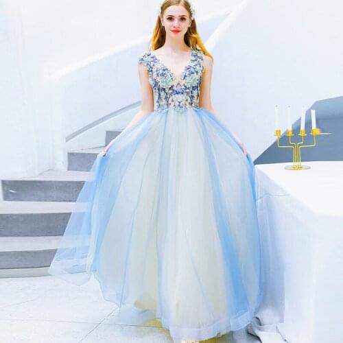 Homecoming Dresses Sky Blue Mesh Gradient Embroidery Dresses Backless Wedding Party Dress Return to Home Dress Prom dresses