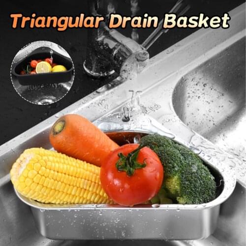 Sink Strainer Basket, 304 Stainless Steel Multifunctional, Triangular Sink Basket for Kitchen Bathroom Support Corner