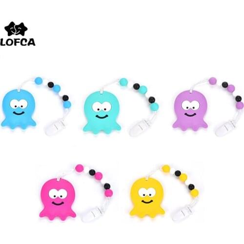 LOFCA Silicone Octopus Pendant Baby Teether Pacifier Clip Baby Teething Toy Food Grade Silicone Beads DIY Nursing Pacifier Chain