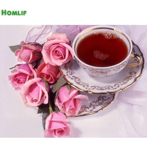 Full Diamond 5D DIY Diamond Embroidered round&square Black Tea Rose Diamond Cross stitch Rhinestone Mosaic Home Decor