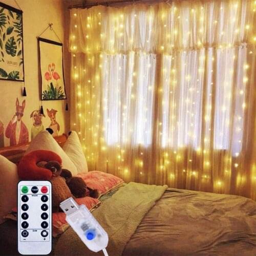 Smart USB Remote Control 3* 3M Multi-Mode Copper Wire Curtain Light 5V Decorative Christmas Celebration Holiday Light