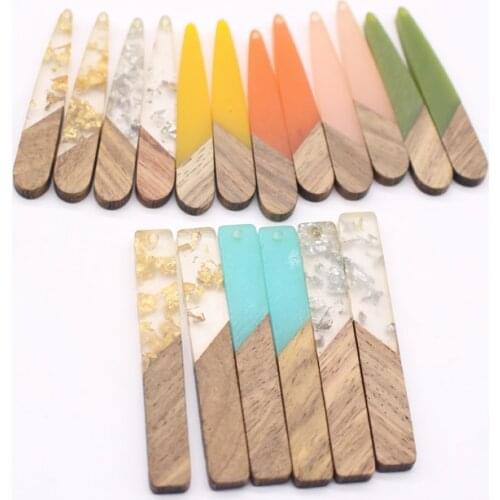 2pcs Vintage Strip Drop Earring Resin Charms Wood Jewelry Findings Handmade Wooden Earrings Necklace Pendant Make Diy Accessory