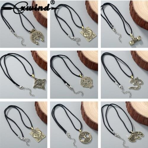 Cxwind Protective Amulet Falcon Kolovrat Symbol Rope Necklace Vikings Antique Charm Amulet Pendants Necklaces Jewelry