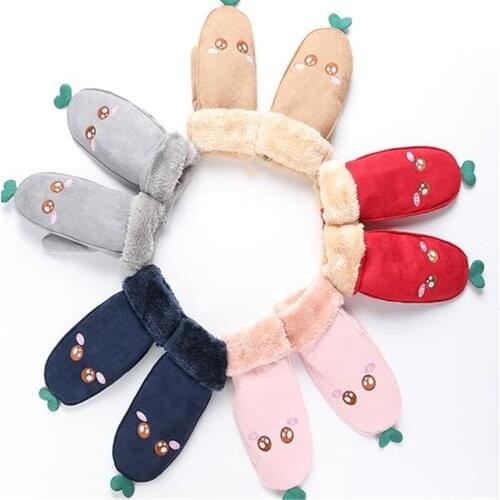 Greenery adornment faux suede mittens ms cute cartoon embroidered gloves winter outdoor warm gloves jt-29