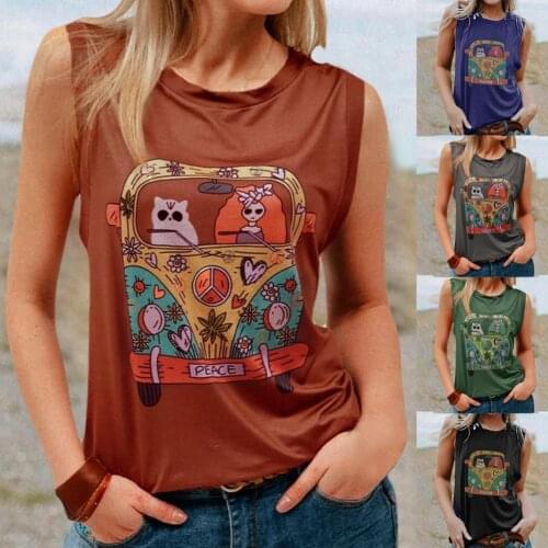Retro Printed Tanks Tops Women Summer Casual Sleeveless T-shirt Pullovers tops Women Loose Sleeveless tanks Crop Top haut femme
