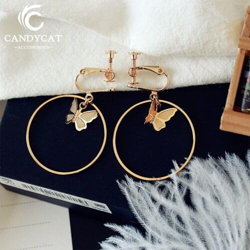 Simple Big Round Clip Earrings For Women Trendy Butterfly Geometric No Pierced Ear Cuff Earring Fashion Jewelry Gifts Wholesale