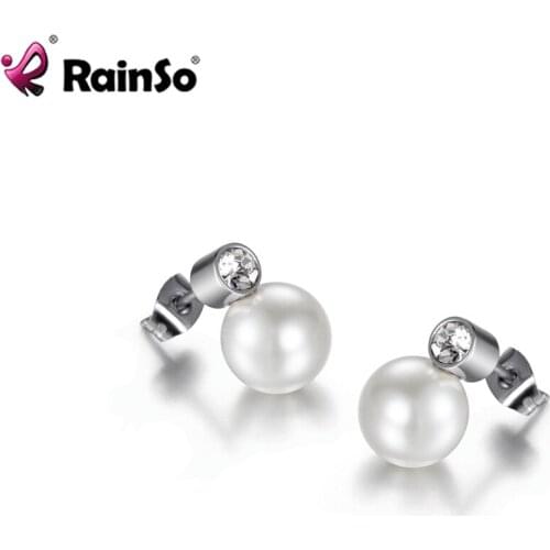 Rainso New Hot Simple Stainless Steel Magnetic Round Stud Earrings for Women Fashion Push-back Earrings Lady Party Jewelry Gift