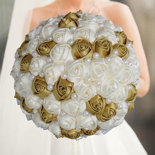 Gold Brooch Diamond Bridal Wedding Bouquets Bridal Crystal Silk Flowers Bridal Bouquets de noiva Factory Custom