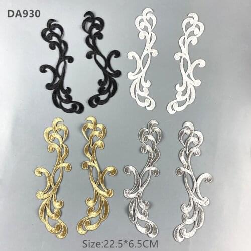 Zsbszc 22.5X6.5CM 5 pairs white black Fashion Lace Flower Appliques Embroidery Patches sew on Apparel Trims Diy Cosplay DA930