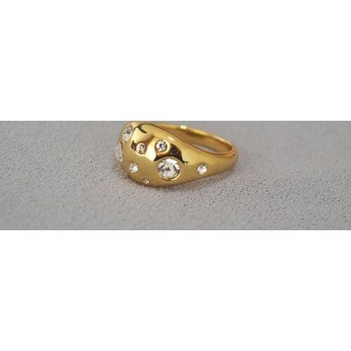 Starry Korean version brass bright gold color arc simple temperament fashion ring index finger ring fashionable women