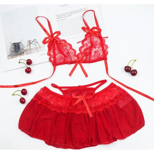 1 Set Sexy Lingerie Hot Dress Underwear Lace Set Black Red Erotic Lingerie+G-string Sexy Costumes Novelty Special Use 2020