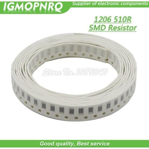 100PCS 1206 SMD Resistor 1% 510 ohm chip resistor 0.25W 1/4W 510R 511 IGMOPNRQ