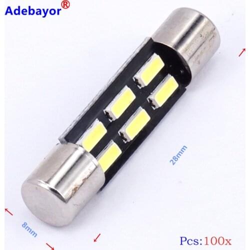 100X Xenon White C5W Festoon bulb T6.3 28MM 4014 SMD 6 LED Automobile Interior Light Car lamp Dome License Plate car styling