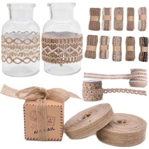 2m 5m 10m Natural Jute Burlap Hessian Jute Ribbon Twine Hemp Vintage Wedding Birthday Party Decoration DIY Gifts Warrping Ribbon