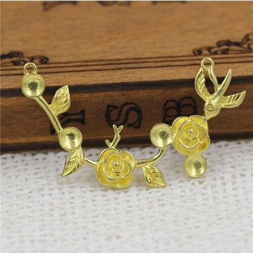 20pcs 57mm Quality Brass Casted Vine Leaf Flower Bird Charms Connector Stamping DIY Classical European Style Jewelry Accessories