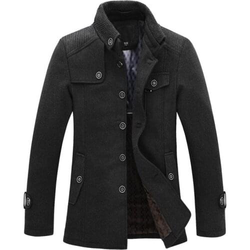 2019 Mens Thicken Jackets Men Overcoat Dropshipping New Brand Winter Mens Wool Jacket Casual Coat Black/Gray Plus Size M-XXXL