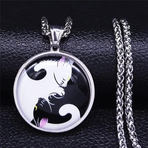 2021 Yin Yang Gossip Cat Stainless Steel Chain Necklaces for Women/Men Silver Color Pendant Necklace Jewelry cadenas mujer NXS03