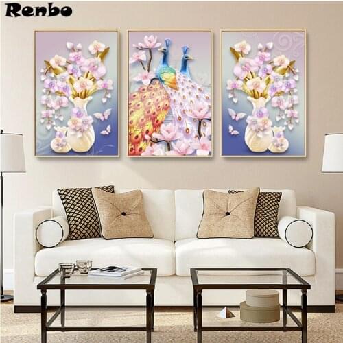 3pcs/set DIY 5D Diamond Painting Animals 3D Embroidery Diamonds Peacock DIY Diamond Mosaic Rhinestone Needlework Home Decor